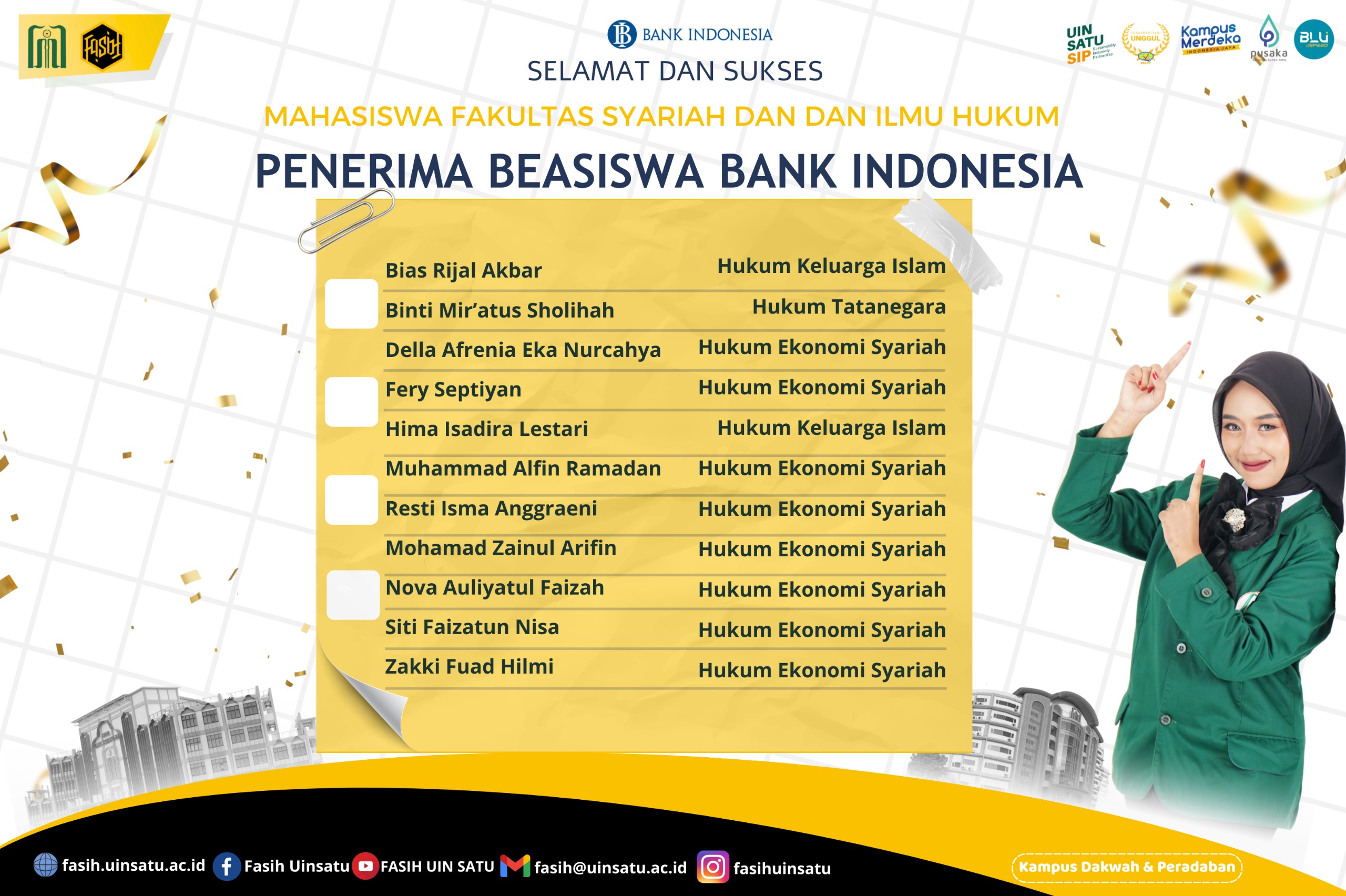 Selamat dan Sukses untuk Mahasiswa FASIH yang Lolos Seleksi Beasiswa Bank Indonesia 2025